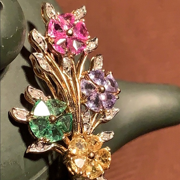 14KT Gold Emerald/Yell sapphire/Ruby/Diamond - Picture 5 of 10